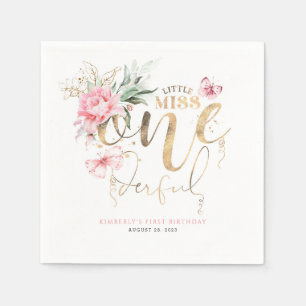 Little Miss Onederful Cute Blommigt 1st Birthday N Pappersservett