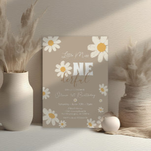 Little Miss ONEderful Daisy Flowers Creme Birthday Inbjudningar