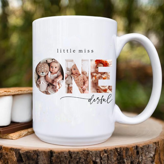 Little Miss Onederful Flicka 1:a födelsedagsfoto Mugg (Little Miss Onederful Baby Girl 1st Birthday Photo Mug)
