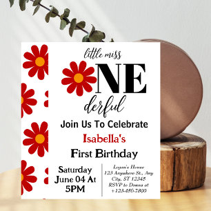Little Miss Onederful Girl 1st Birthday Inbjudningar