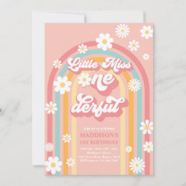 Little Miss Onederful Groovy Rainbow 1st Birthday Inbjudningar