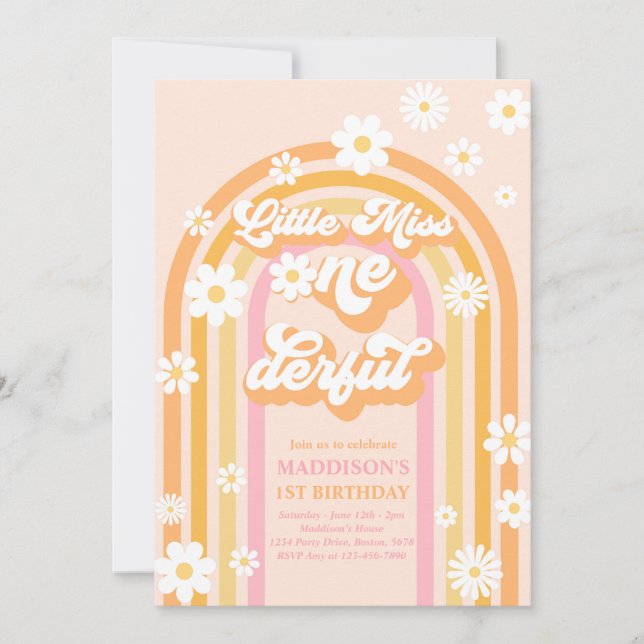 Little Miss Onederful Groovy Rainbow 1st Birthday Inbjudningar (Framsida)