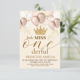 Little Miss Onederful Krona Princess 1st Birthday Inbjudningar
