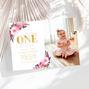 Little Miss Onederful Payed Blommigt 1st Birthday Inbjudningar