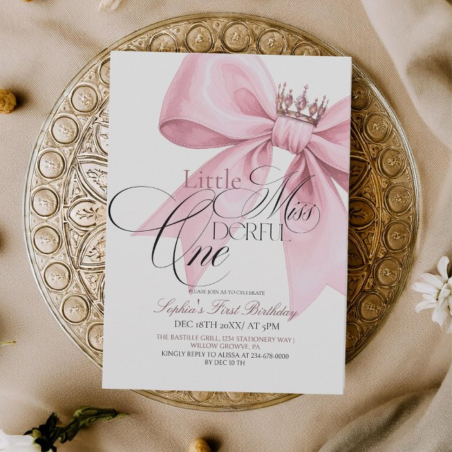 Little Miss ONEderful Pink Bow 1st Birthday Party Inbjudningar (Skapare uppladdad)