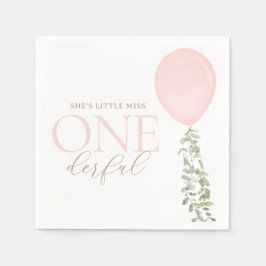 Little Miss Onederful Rosa Balloon Birthday Pappersservett