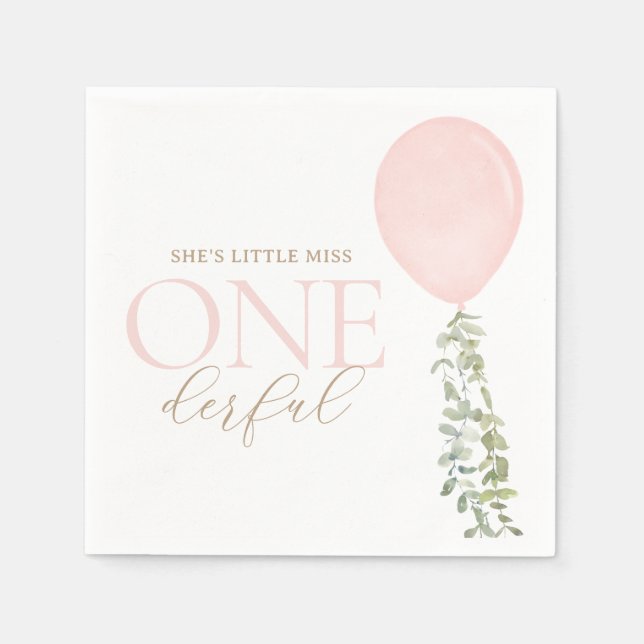Little Miss Onederful Rosa Balloon Birthday Pappersservett (Framsidan)