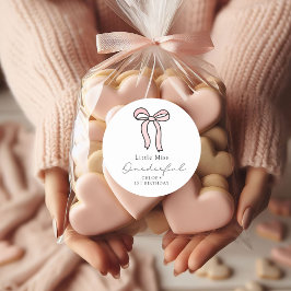 Little Miss Onederful Rosa Doodle Bow Runt Klistermärke