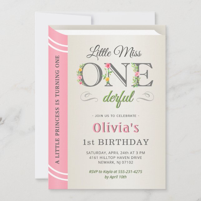 Little Miss Onederful Rosa Girl 1:a födelsedagen Inbjudningar (Framsida)