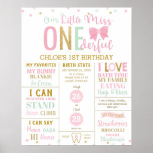 Little Miss Onederful Rosa Milestone Birth Stats Poster