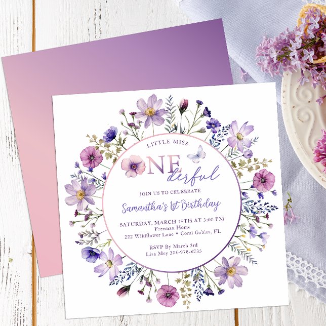 Little Miss Onederful Wildblomma 1st Birthday Inbjudningar (Wildflower Birthday Invitation)