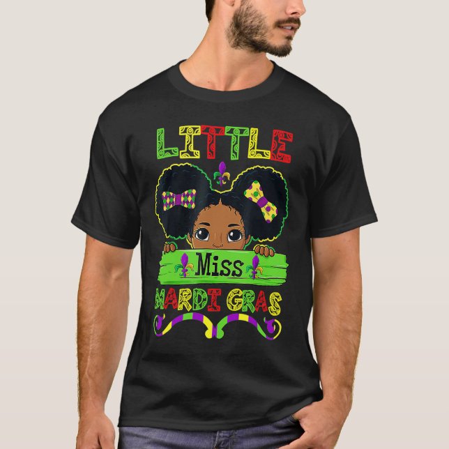 Little Miss Pärlor Mardi Gras Parad Cute Black Gir T Shirt (Framsida)