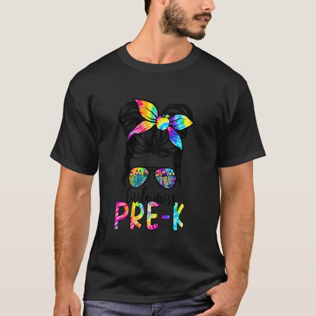 Little Miss Pre K Messy Bun Girl Back to school Fi T Shirt (Framsida)