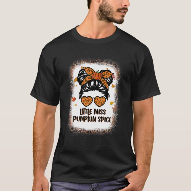 Little Miss Pumpkin Spice Messy Buns Leopard Hallo T Shirt (Framsida)