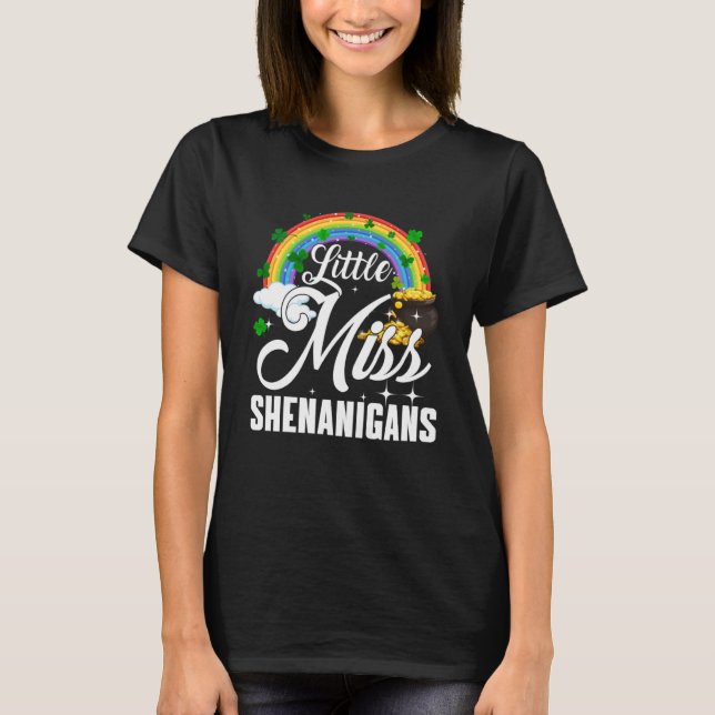 Little Miss Shenanigans Rainbow St patricks day Gi T Shirt (Framsida)