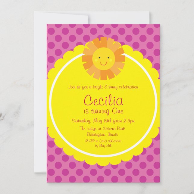 Little Miss Sunshine Sol bjudande Polka Dot Inbjudningar (Framsida)