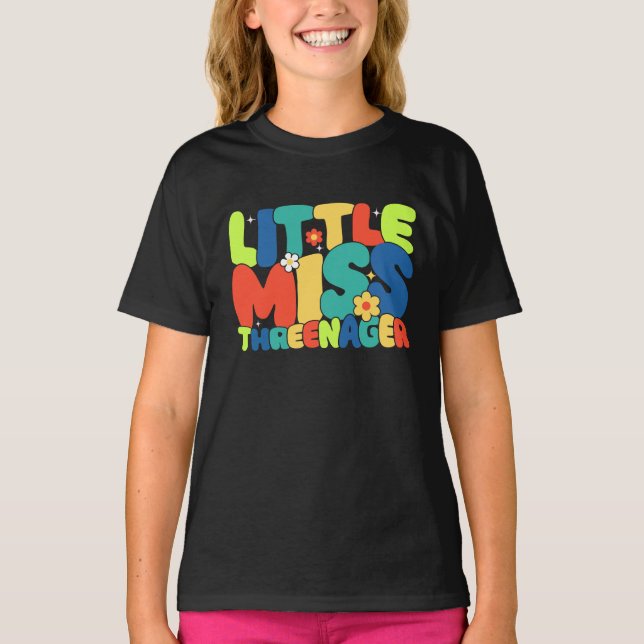 Little Miss Threenager Birthday Girl Turning 3 Sol T Shirt (Framsida)