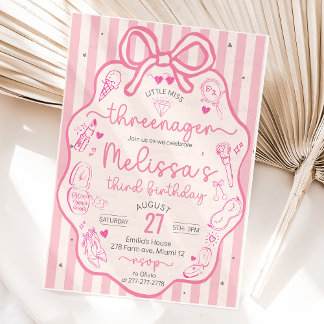 Little Miss Threenager Coquette Bow Inbjudningar