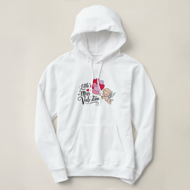 Little miss Valentine Hoodie, white hoodie T Shirt (Design framsida)