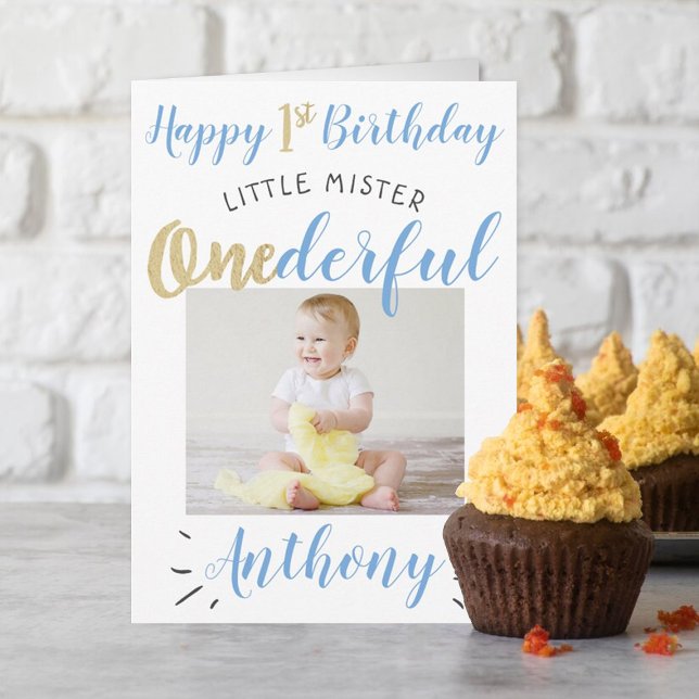 Little Mister Onederful 1:a Birthday Photo Kort (Skapare uppladdad)