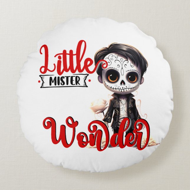 Little Mister _ Sugar Skull Rund Kudde (Framsidan)