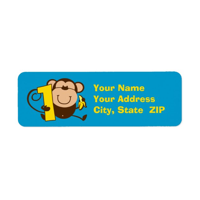 Little Monkey 1st Birthday Boy Anpassningsbar Labe Returadress Etikett (Framsidan)