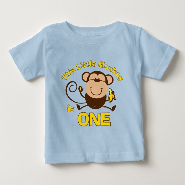 Little Monkey 1st Birthday Boy Anpassningsbar T-shirt (Framsida)