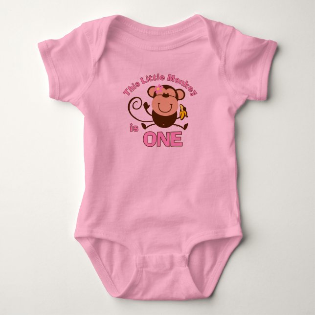 Little Monkey 1st Birthday Girl Tee Shirt (Framsida)