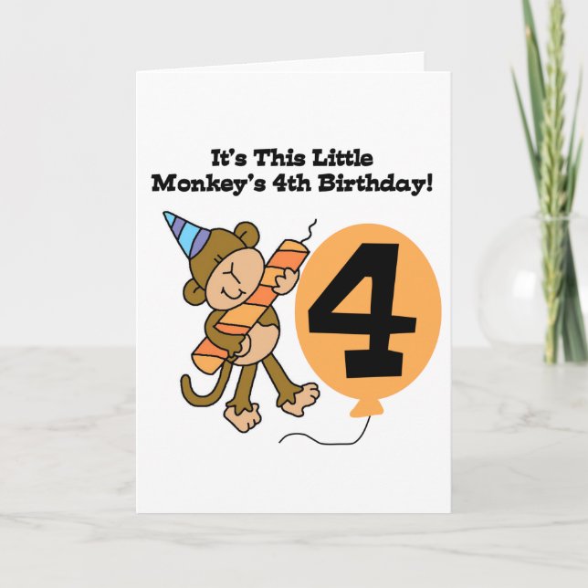 Little Monkey 4e födelsedagen Tshirts and Gifts Kort (Framsida)