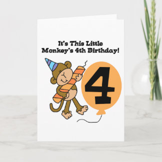 Little Monkey 4e födelsedagen Tshirts and Gifts Kort