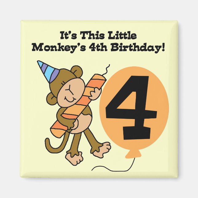 Little Monkey 4e födelsedagen Tshirts and Gifts Magnet (Framsidan)