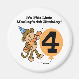 Little Monkey 4e födelsedagen Tshirts and Gifts Magnet