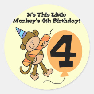 Little Monkey 4e födelsedagen Tshirts and Gifts Runt Klistermärke