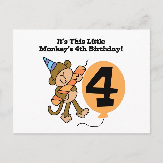 Little Monkey 4e födelsedagen Tshirts and Gifts Vykort (Framsida)
