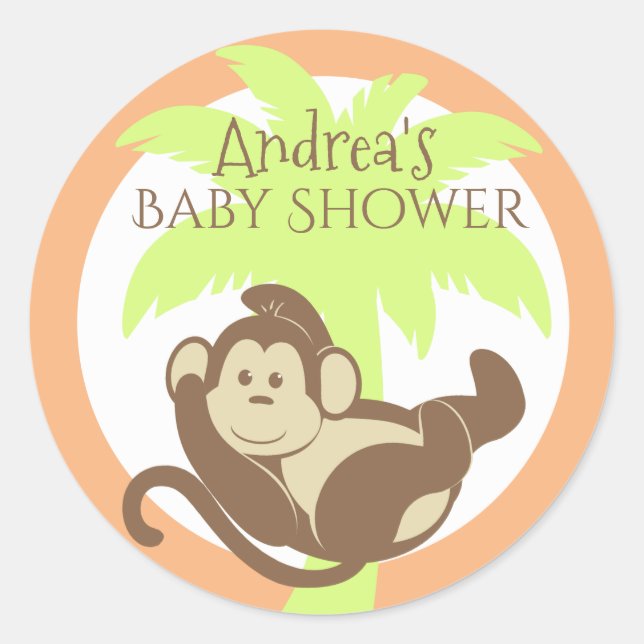 Little Monkey Baby Shower Runt Klistermärke (Framsida)