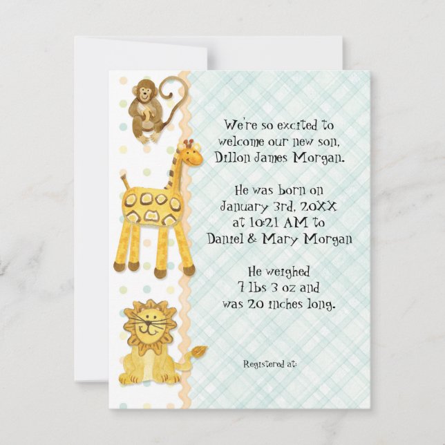 Little Monkey, Boy Baby Birth Notice 3 Inbjudningar (Framsida)