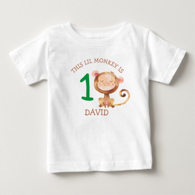 Little Monkey Boy First Birthday Outfit T Shirt (Framsida)