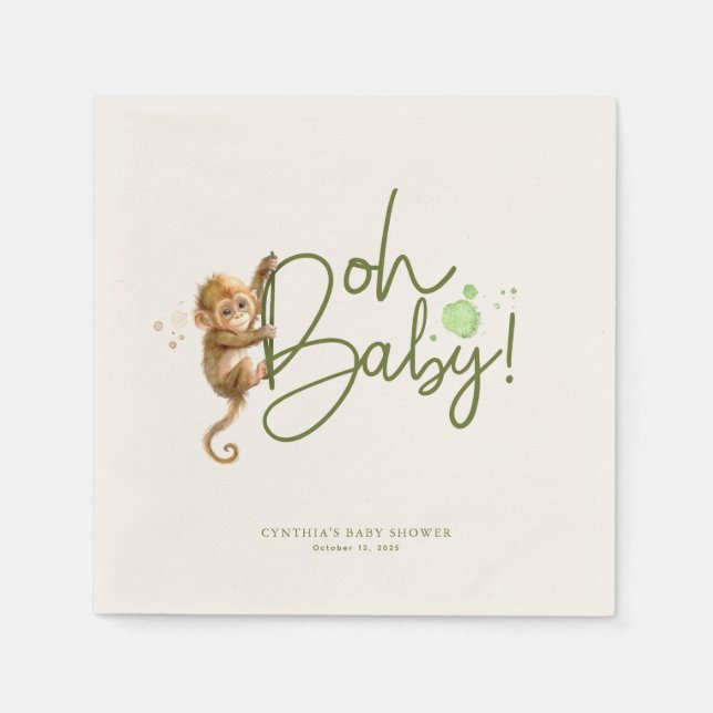 Little Monkey Cute Jungle Safari Baby Shower Pappersservett (Framsidan)