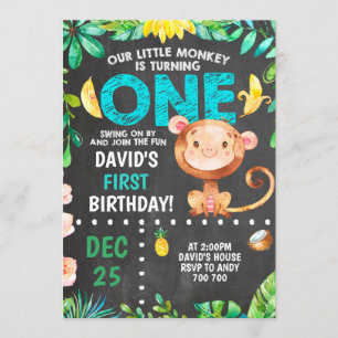 Little Monkey First Birthday Boy Party Inbjudningar