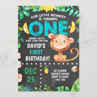 Little Monkey First Birthday Boy Party Inbjudningar