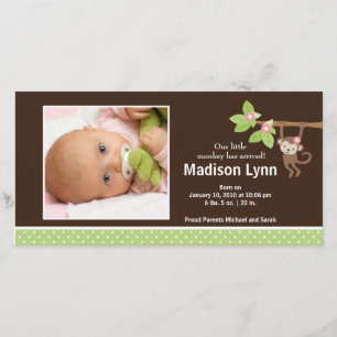 Little Monkey Flicka Photo Announcement Meddelande