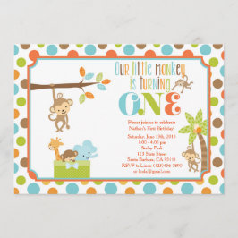 Little Monkey Jungle Animals First Birthday Invita Inbjudningar
