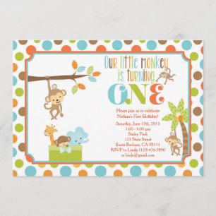 Little Monkey Jungle Animals First Birthday Invita Inbjudningar
