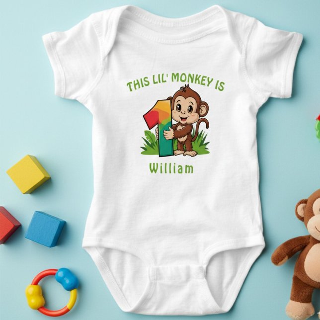 Little Monkey Kids 1st Birthday Personlig Baby T Shirt (Skapare uppladdad)
