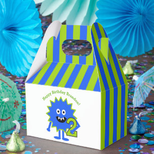 Little Monster 2nd Birthday Boy Blue Grönt Rand Presentaskar