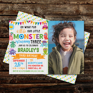 Little Monster 3rd Birthday Photo Inbjudningar