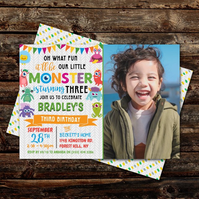 Little Monster 3rd Birthday Photo Inbjudningar (Skapare uppladdad)