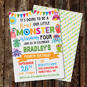 Little Monster 4e födelsedagen Inbjudningar