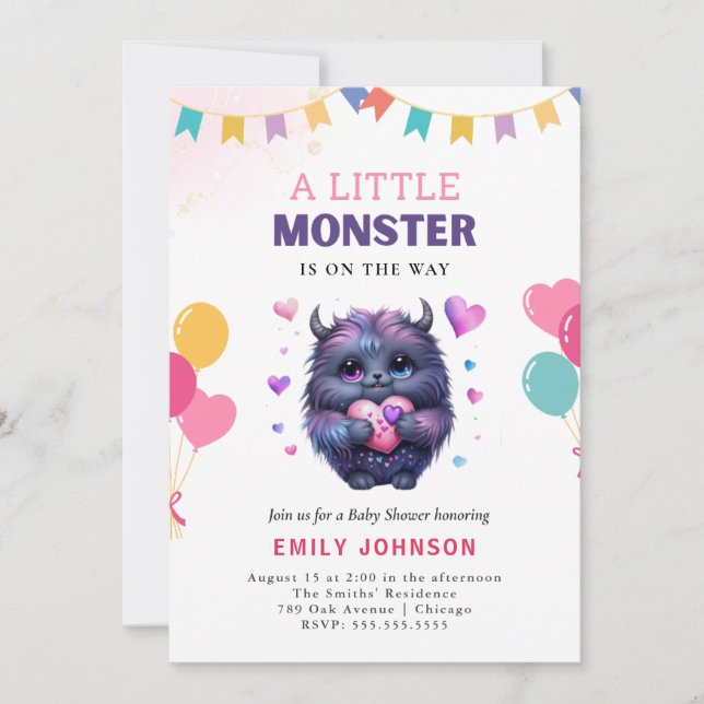 Little Monster Baby Shower Inbjudningar (Framsida)