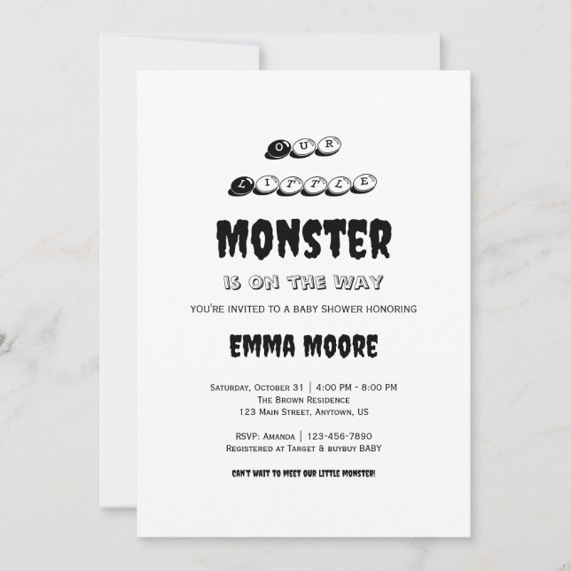 Little Monster Baby Shower Typography Design Inbjudningar (Framsida)